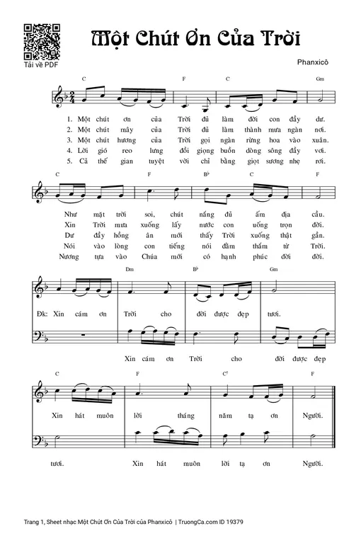 Sheet PDF of Một Chút Ơn Của Trời