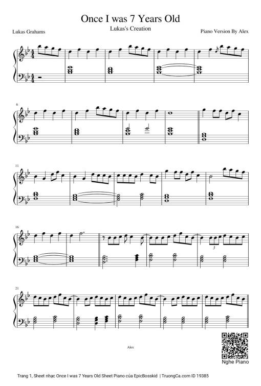 Sheet PDF of Once I was 7 Years Old Sheet Piano