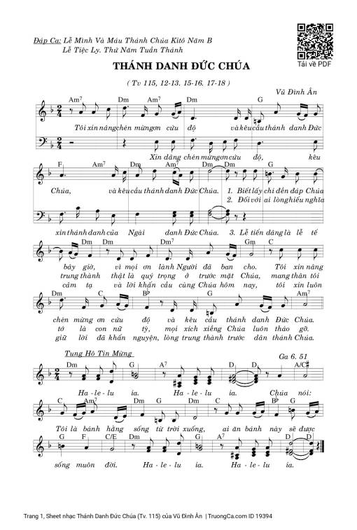 Sheet PDF of Thánh Danh Đức Chúa (Tv. 115)