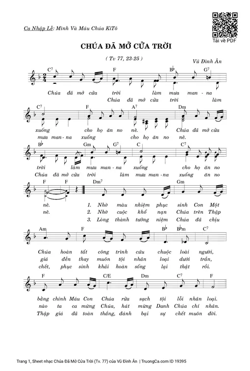 Sheet PDF of Chúa Đã Mở Cửa Trời (Tv. 77)