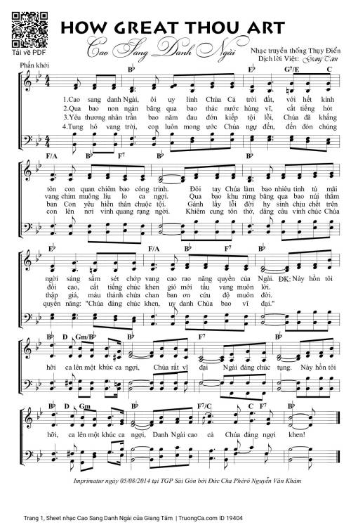 Sheet PDF of Cao Sang Danh Ngài