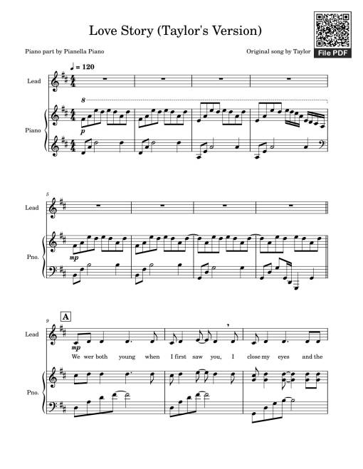 Love Story (Taylor's Version) Sheet đệm hát Piano