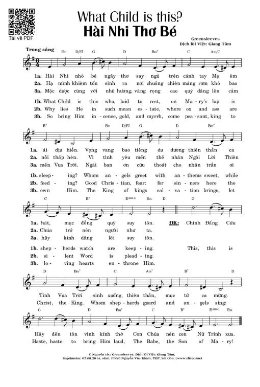 Sheet PDF of Hài Nhi Thơ Bé
