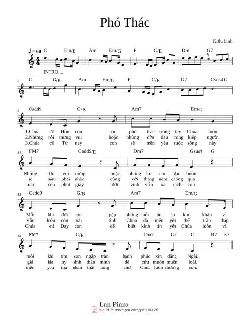 Phó Thác Sheet Tone C, intro