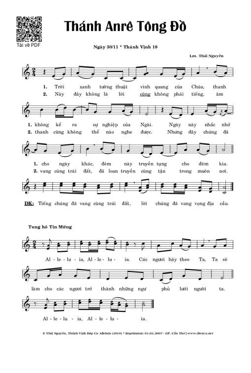 Sheet PDF of Thánh Vịnh 18, 30-11. Thánh Anrê Tông Đồ