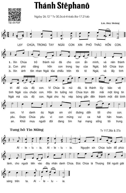Sheet PDF of Thánh Vịnh 30, 26-12. Thánh Stêphanô
