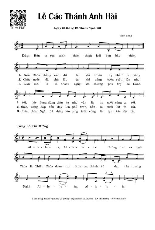 Sheet PDF of Thánh Vịnh 123, 28-12. Lễ Các Thánh Anh Hài