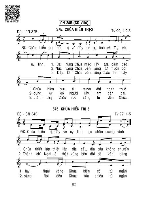 Sheet PDF of Thánh Vịnh 92, Chúa Hiển Trị Ii