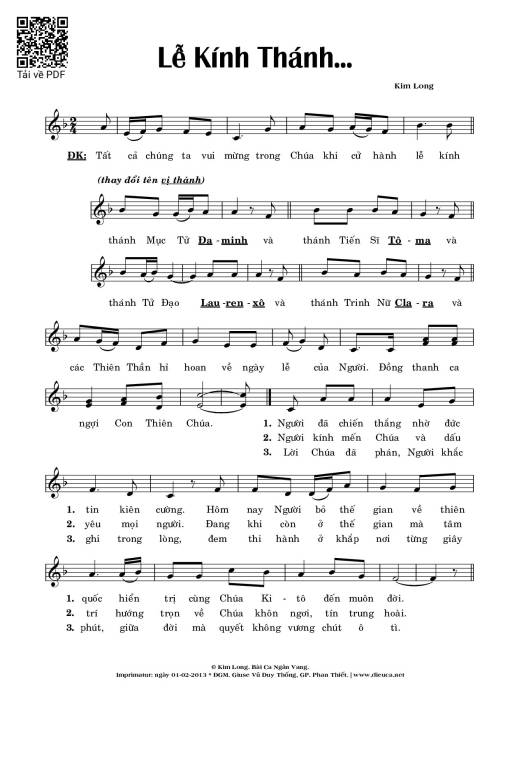 Sheet PDF of Lễ  Kính Thánh…