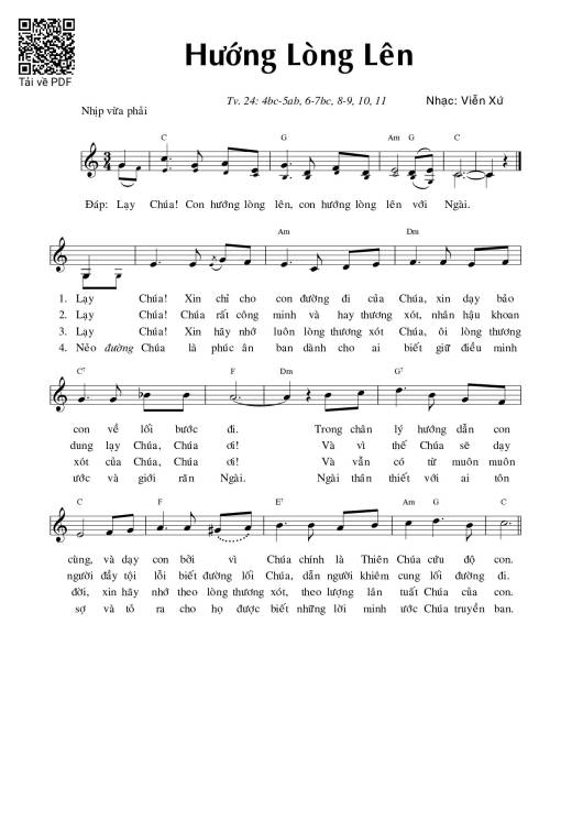 Sheet PDF of Thánh Vịnh 24, Hướng Lòng Lên