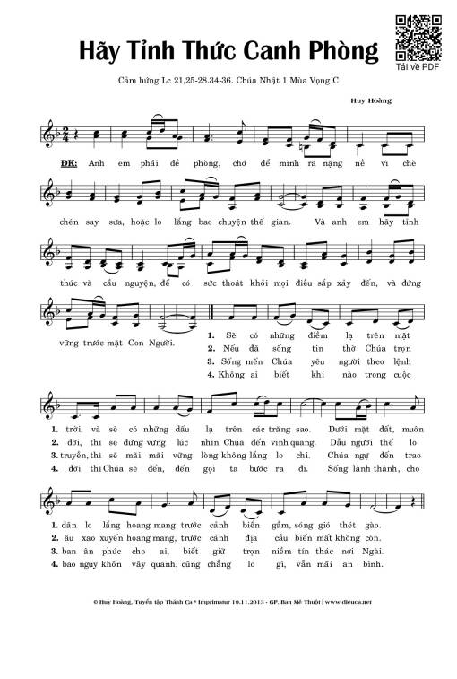 Sheet PDF of Hãy Tỉnh Thức Canh Phòng