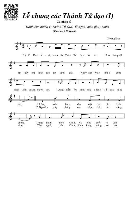 Sheet PDF of Lễ Chung Các Thánh Tử Đạo I