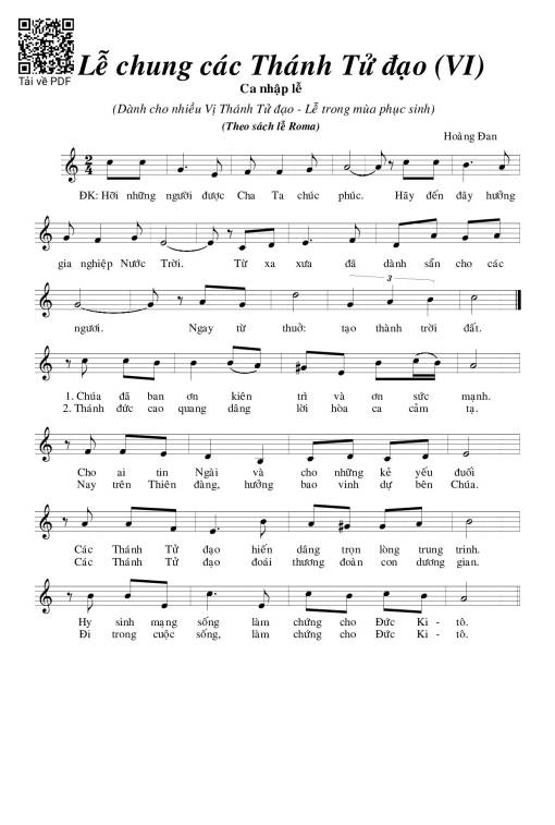 Sheet PDF of Lễ Chung Các Thánh Tử Đạo Vi