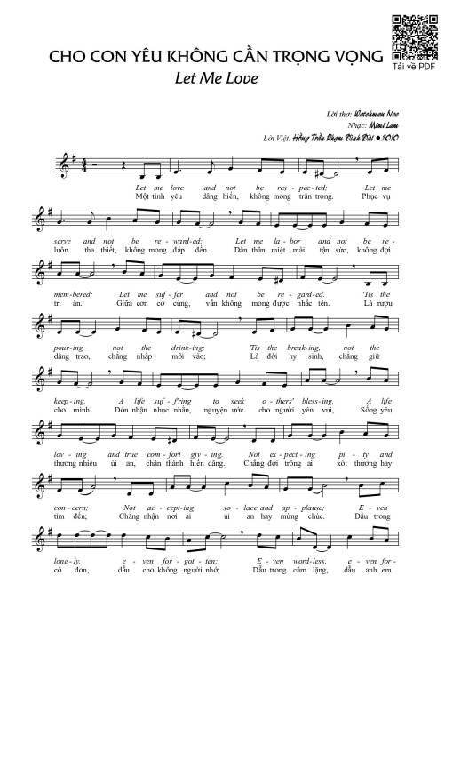 Sheet PDF of Cho con yêu không cần trọng vọng