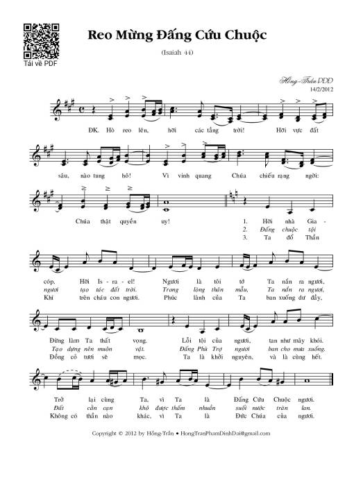 Sheet PDF of Reo mừng Đấng Cứu Chuộc (Is. 44)