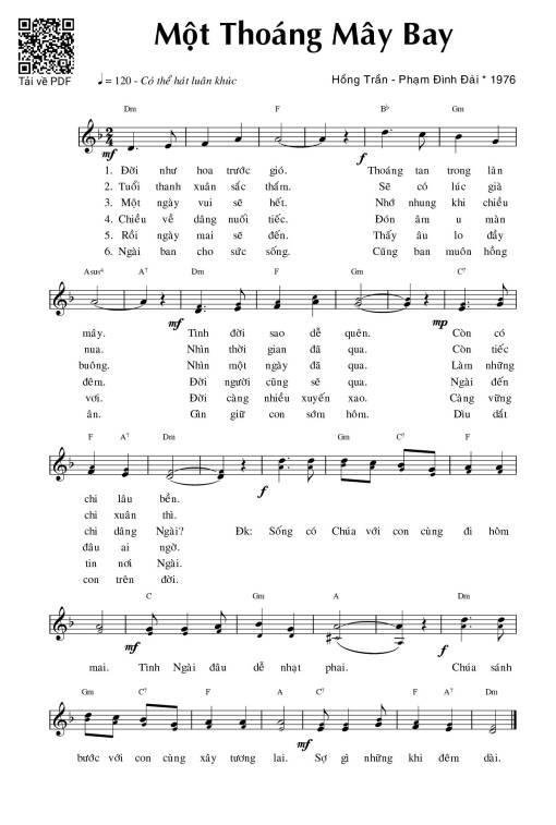 Sheet PDF of Một thoáng mây bay