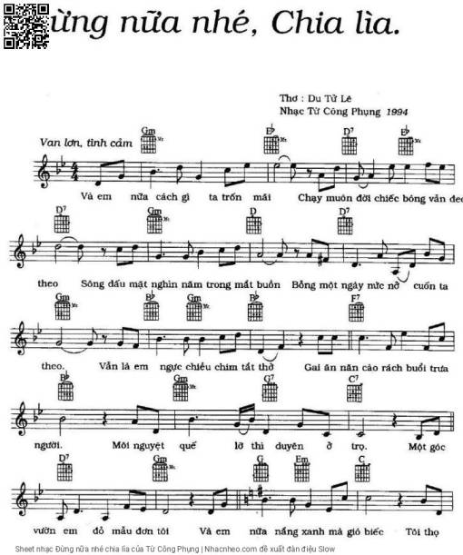 Sheet PDF of Đừng nữa nhé chia lìa