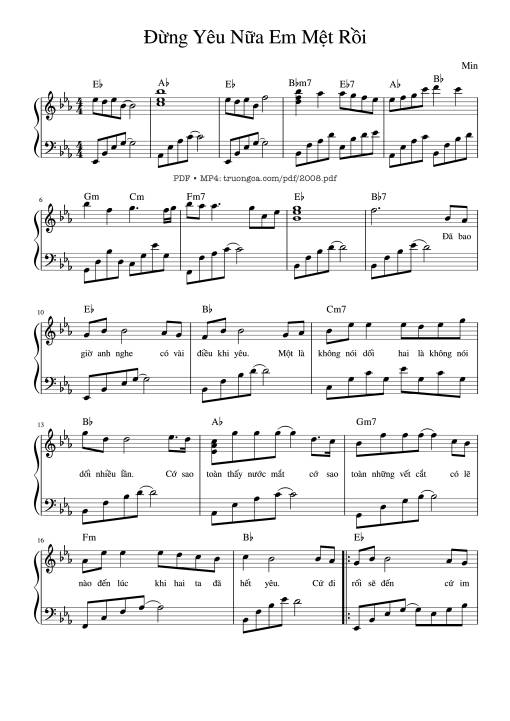 Sheet PDF of Đừng yêu nữa, em mệt rồi Piano