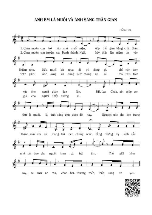 Sheet PDF of Anh em là muối và ánh sáng trần gian
