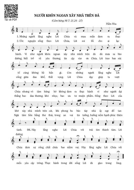 Sheet PDF of Người khôn ngoan xây nhà trên đá (Mt. 7)