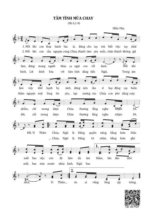 Sheet PDF of Tâm tình mùa Chay (Mt. 6)