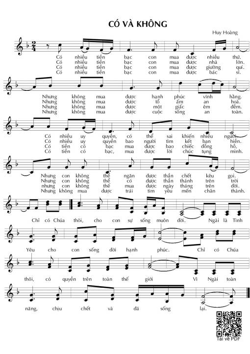 Sheet PDF of Có Và Không - Huy Hoàng