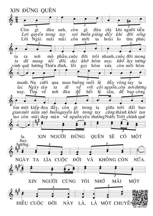 Sheet PDF of Xin Đừng Quên