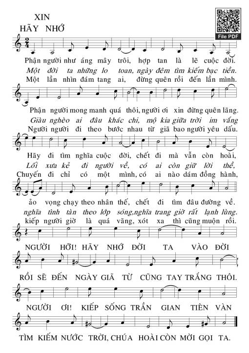 Sheet PDF of Xin Hãy Nhớ - Huy Hoàng