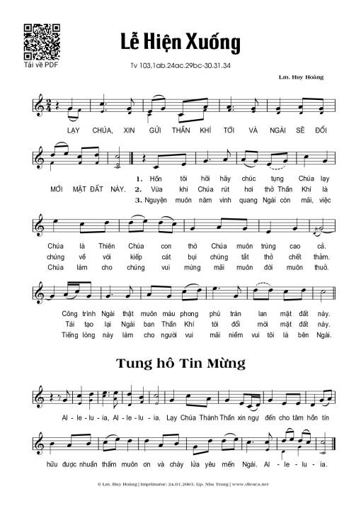 Sheet PDF of Thánh Vịnh 103, Lễ Hiện Xuống