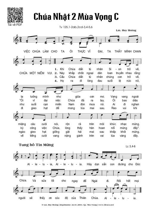 Thánh Vịnh 125, Chúa Nhật 2C Mùa Vọng