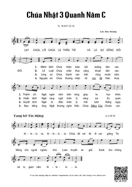 Thánh Vịnh 18, Chúa Nhật 3C Thường Niên