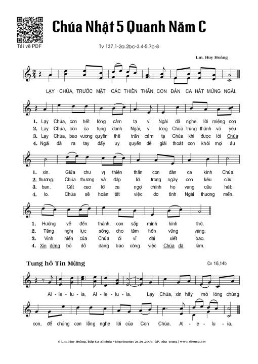 Sheet PDF of Thánh Vịnh 137, Chúa Nhật 5C Thường Niên