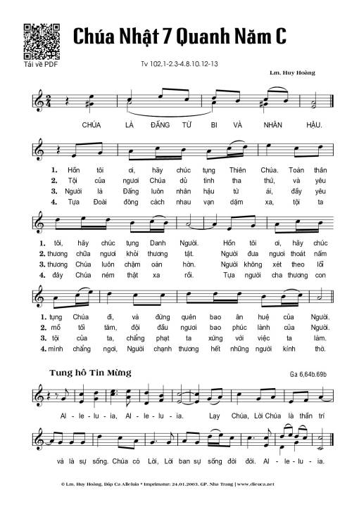 Sheet PDF of Thánh Vịnh 102, Chúa Nhật 7C Thường Niên