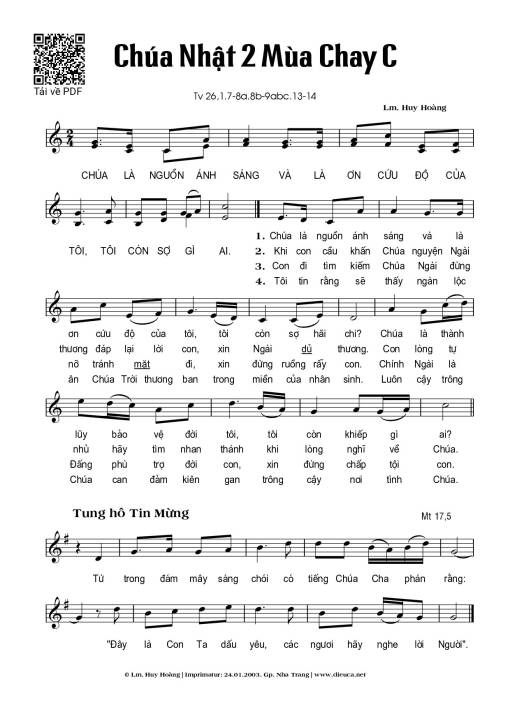 Sheet PDF of Thánh Vịnh 26, Chúa Nhật 2C Mùa Chay