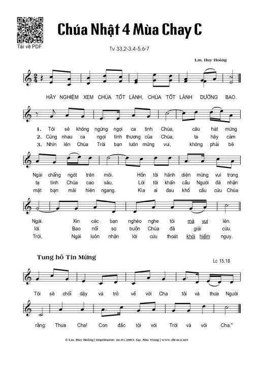 Sheet PDF of Thánh Vịnh 33, Chúa Nhật 4C Mùa Chay