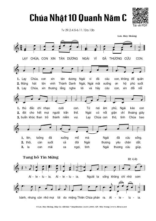 Thánh Vịnh 29, Chúa Nhật 10C Thường Niên