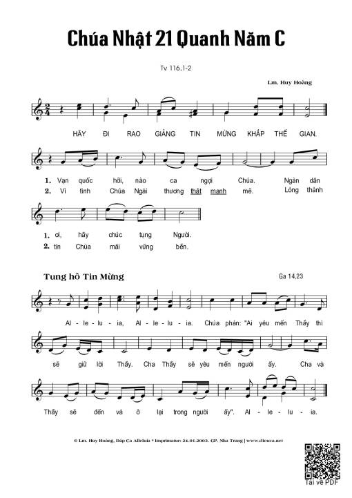 Sheet PDF of Thánh Vịnh 116, Chúa Nhật 21C Thường Niên