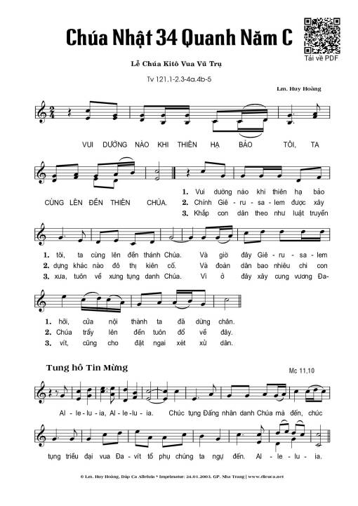 Sheet PDF of Thánh Vịnh 121, Chúa Nhật 34C Thường Niên