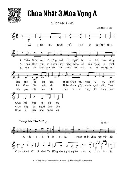 Sheet PDF of Thánh Vịnh 145, Chúa Nhật 3A Mùa Vọng