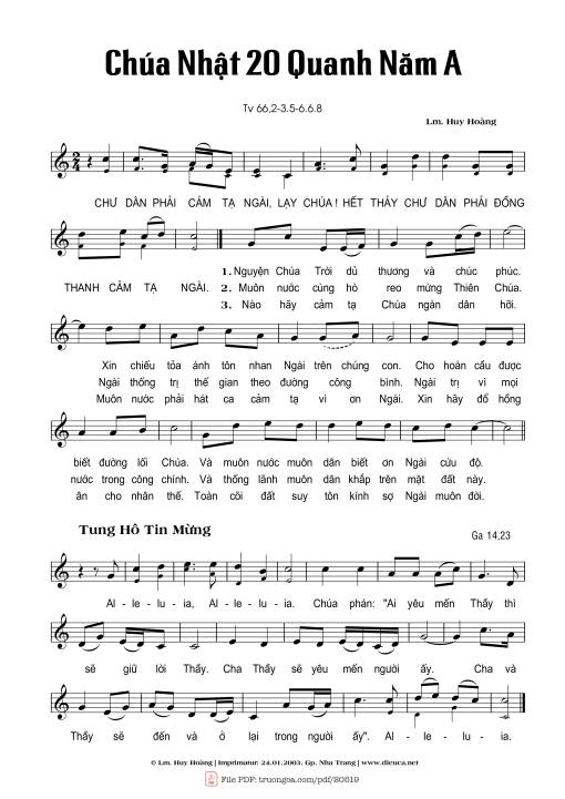 Sheet PDF of Thánh Vịnh 66, Chúa Nhật 20A Thường Niên
