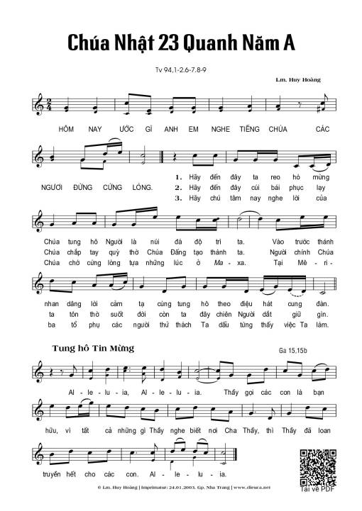 Sheet PDF of Thánh Vịnh 94, Chúa Nhật 23A Thường Niên