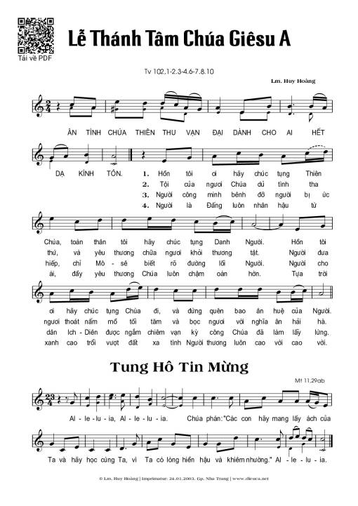 Sheet PDF of Thánh Vịnh 102, Lễ Thánh Tâm Chúa Giêsu A