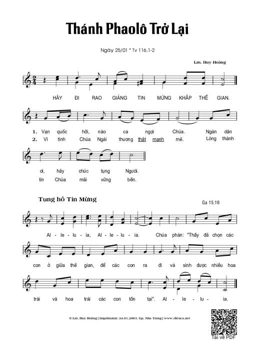 Sheet PDF of Thánh Vịnh 116, Thánh Phaolô Trở Lại 25.01