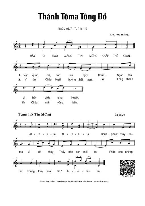 Sheet PDF of Thánh Vịnh 116, Thánh Tôma Tông Đồ (03.07