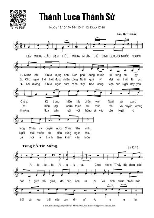 Sheet PDF of Thánh Vịnh 144, Thánh Luca Thánh Sử (18.10