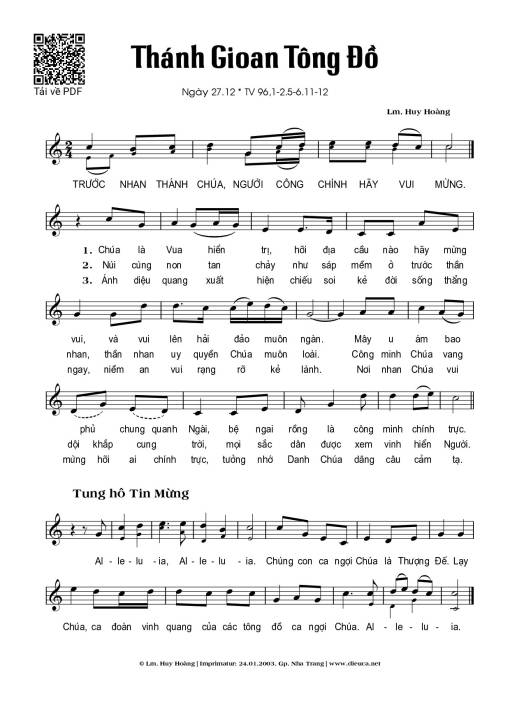 Thánh Vịnh 96, Thánh Gioan Tông Đồ 27.12