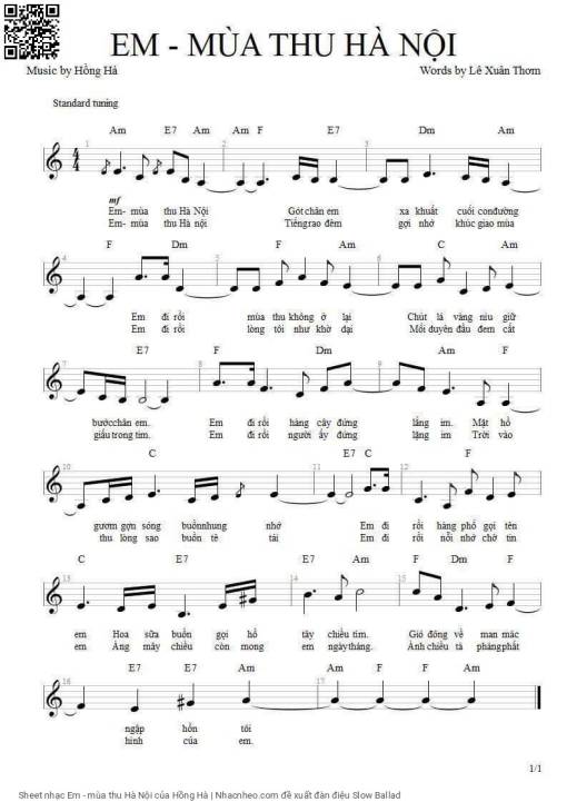 Sheet PDF of Em - mùa thu Hà Nội