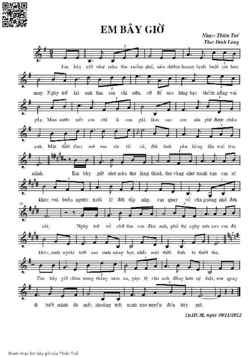 Sheet PDF of Em bây giờ - Thiên Tuế