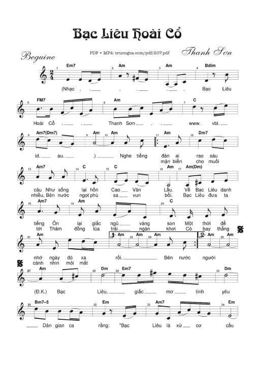 Sheet PDF of Bạc Liêu hoài cổ