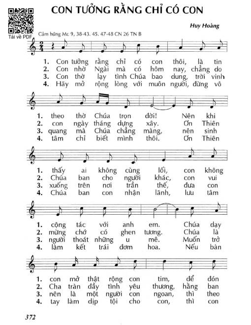 Sheet PDF of Con tưởng rằng chỉ có con (Mc. 9)